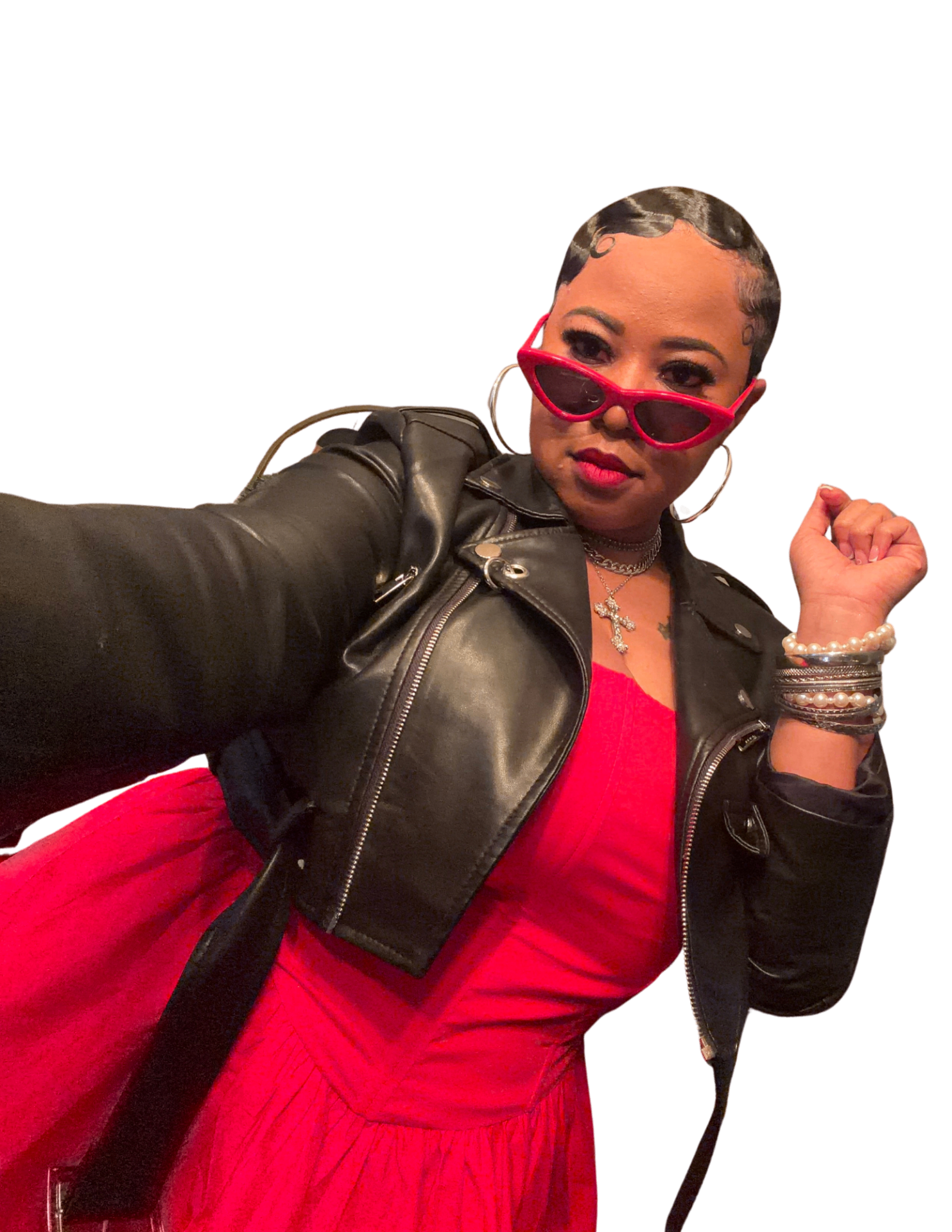 Designer portrait — leather and red