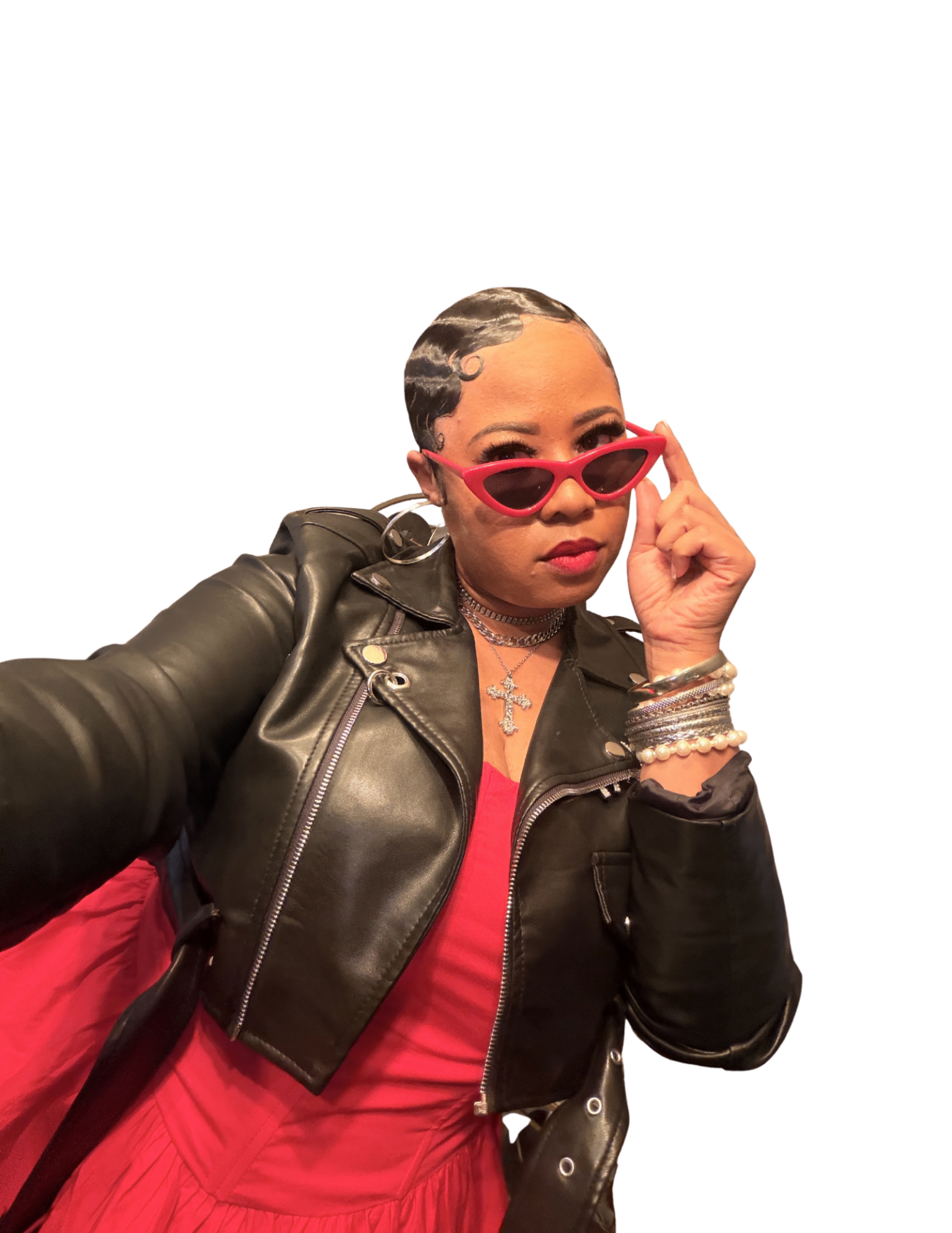 Designer in cat-eye sunglasses